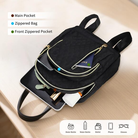 8503 Backpack Purse , Quilted Backpack with 3 Zip Pockets, Mini Travel main image 6